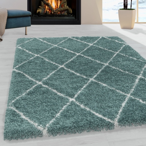 Hochflor Teppich Schlafzimmer Geometrisch Blau